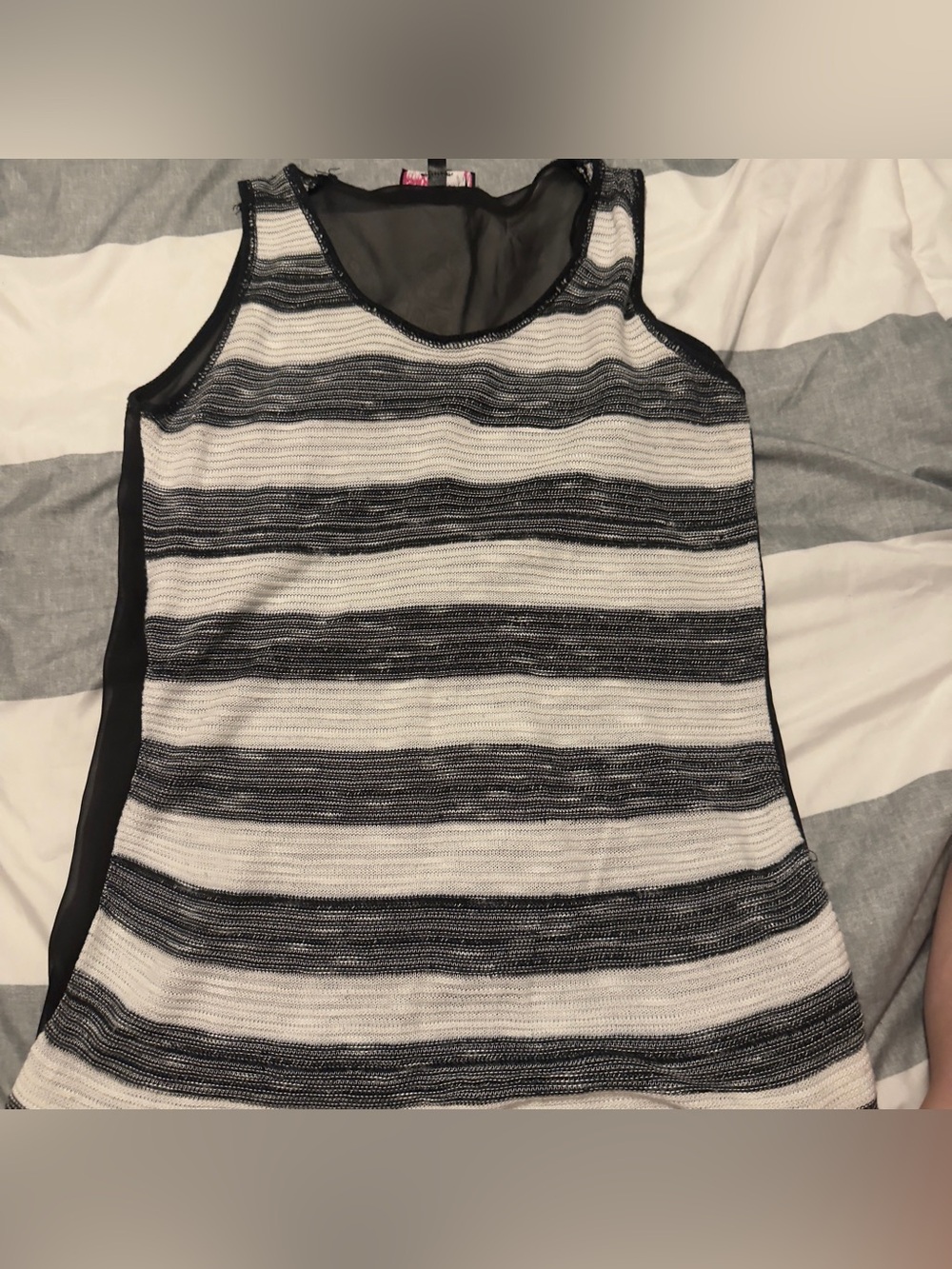 Say What? Black and White Striped Mesh-Back Tank Top
